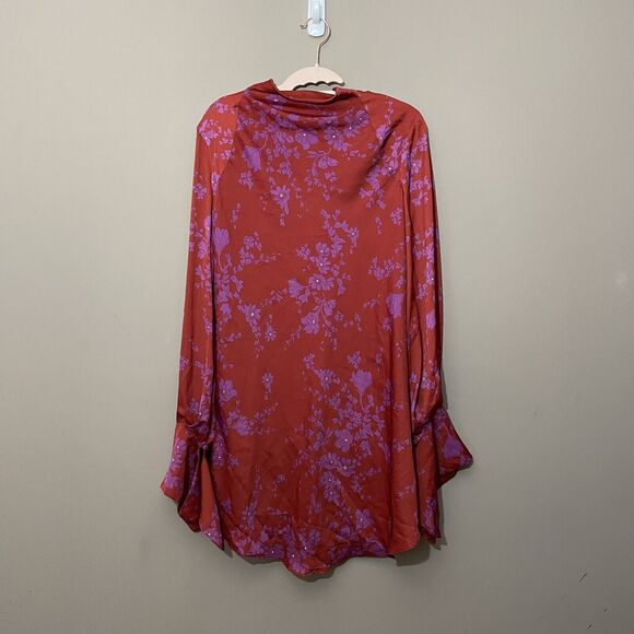 Free People Aries Red Romance Combo Floral Plunge Back Dress NWT Size S FLAW - Picture 4 of 11